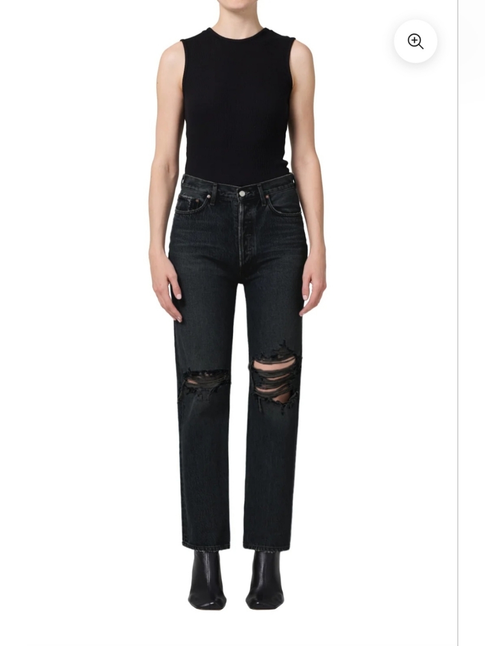 AGOLDE 90s Pinch Waist Jeans Sz 27 Black Distressed High Rise Straight Leg‎